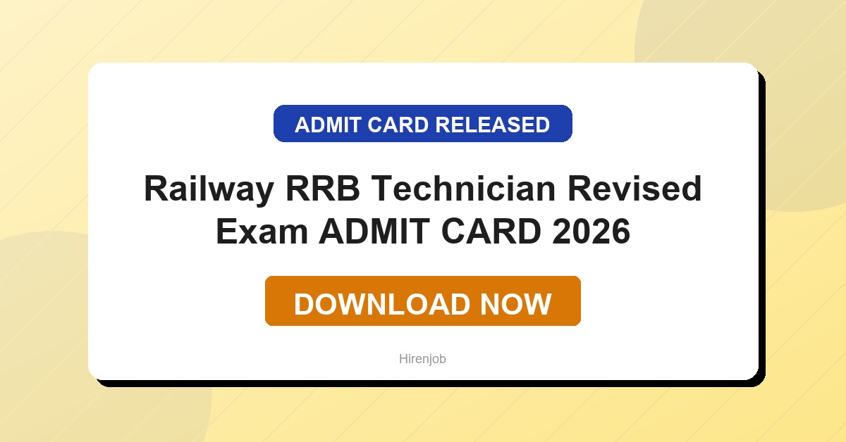 Railway RRB Technician Revised Exam Admit Card Out | Download Link Active
