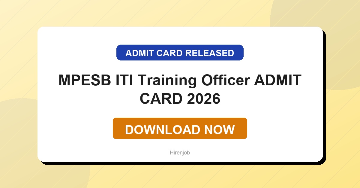 MPESB ITI Training Officer Admit Card Out | Download Link Active